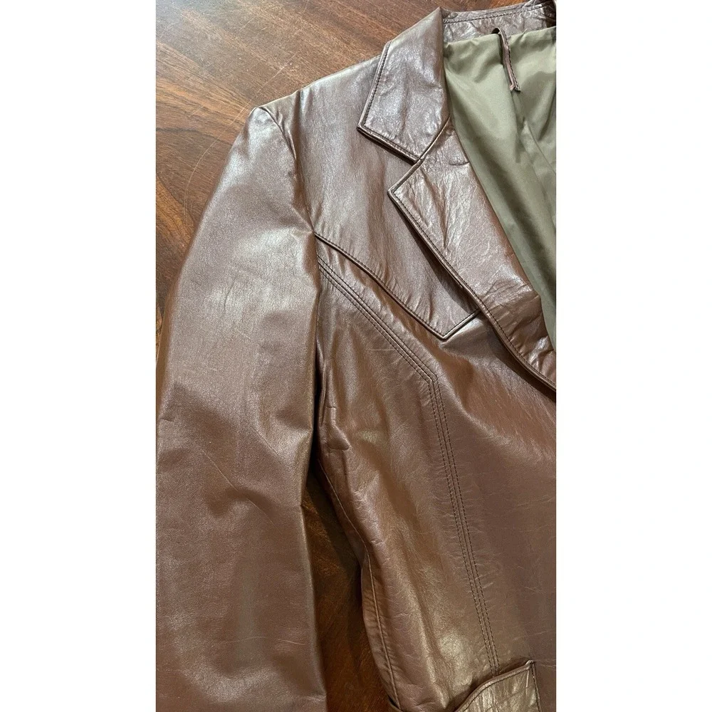 Vintage Lariat Leathers Brown Genuine Leather Blazer Sport Coat Mens 40‎ USA